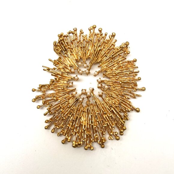 Vintage Faux Pearl, Gold Plated Brutalist Pin Brooch  In very good condition, - Picture 4 of 5